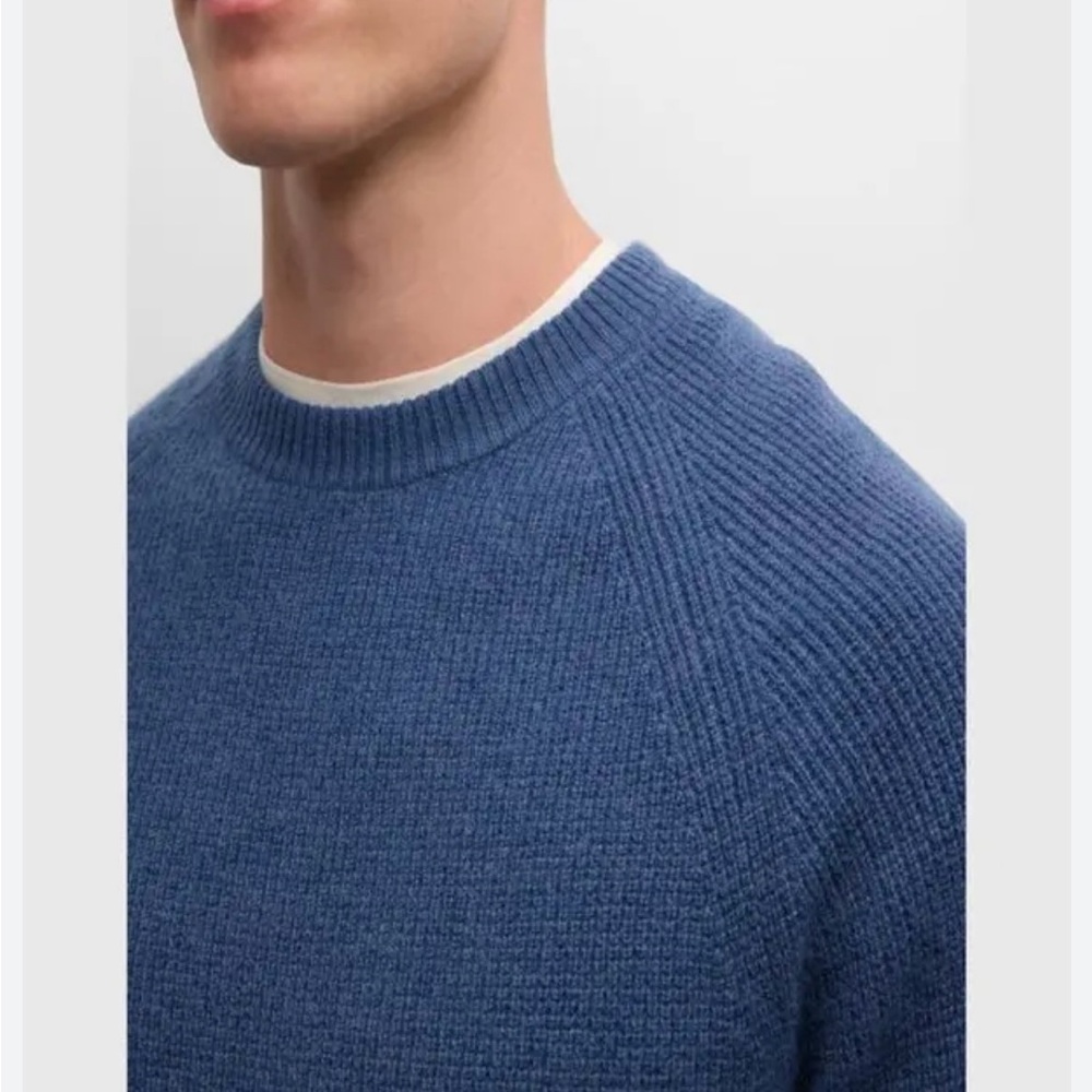 Neiman Marcus Men's Waffle Stitch Blue Cashmere Crewneck Sweater